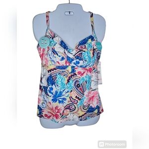 Beach House women's Hawaiian multi colour tankini Swimwear size 10
